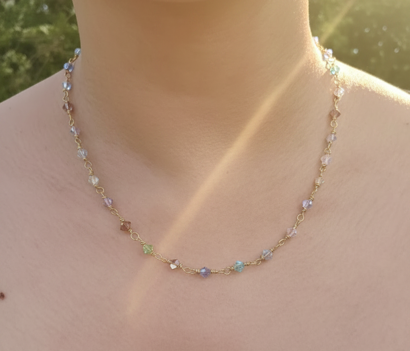 Handmade Rainbow Swarovski Bicone Crystal Necklace