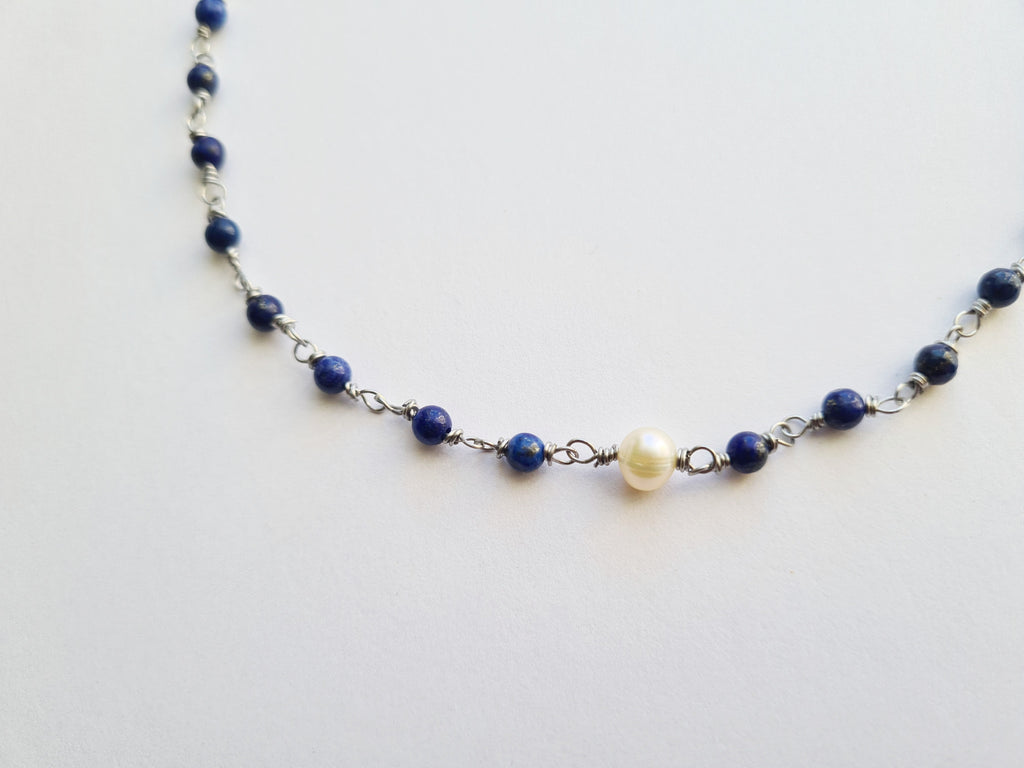 Handmade Lapis Lazuli & Freshwater Pearl Necklace