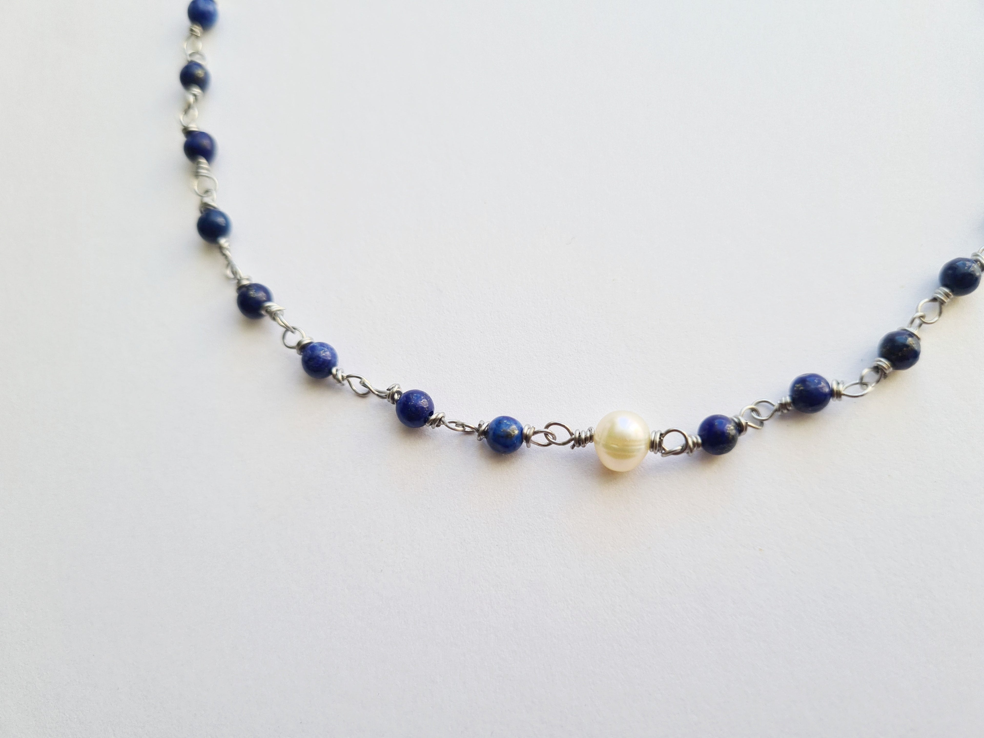 Handmade Lapis Lazuli & Freshwater Pearl Necklace