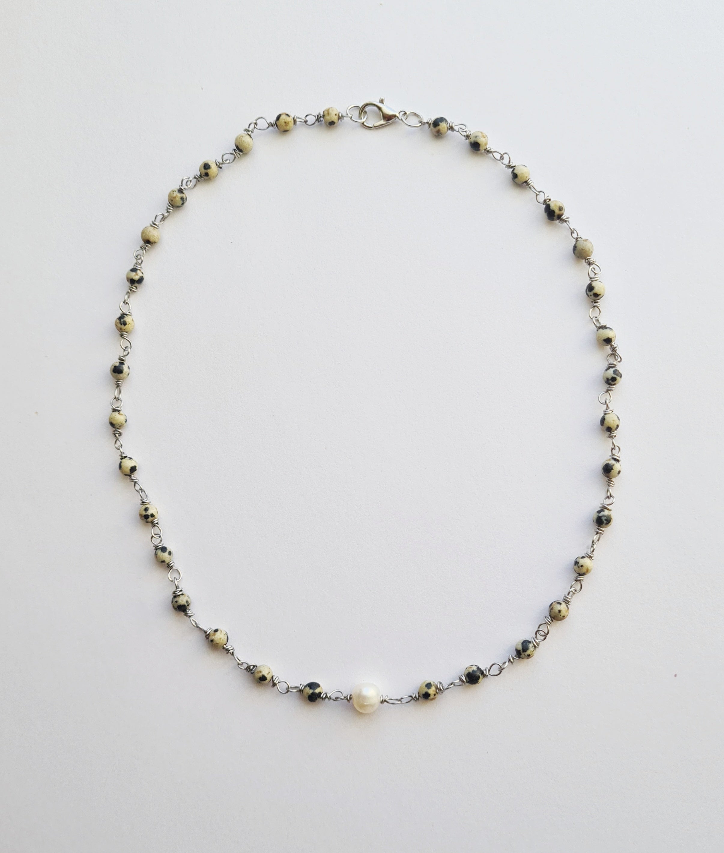 Dalmatian Jasper & Freshwater Pearl Necklace